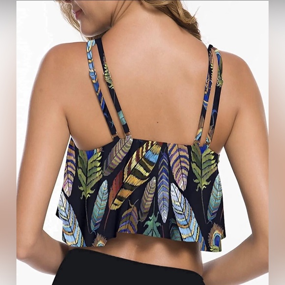 Ruffled Tankini Push Up Flounce Swim TOP ONLY Swimsuit Feathers SIZE XXXL - Picture 2 of 5